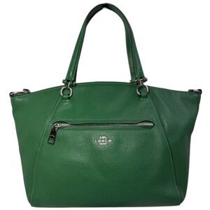 COACH Prairie Satchel Green Pebble Leather Handbag Tote Crossbody Bag w/ Silver